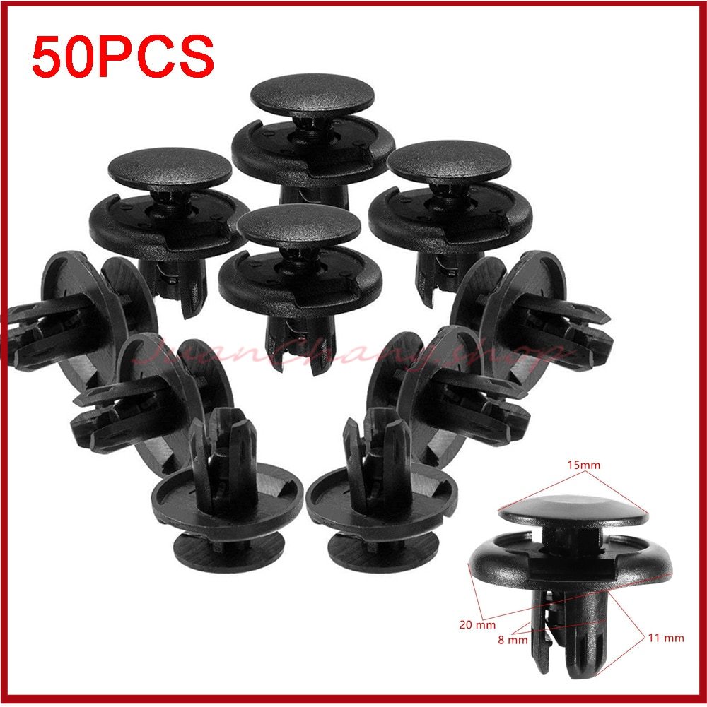 50pcs Klip Rivet Auto Bumper Fastener 8mm 6MM Lubang Rivet Penahan Dorong Penutup Mesin Lis Pintu Mobil Panel Klip Pengencang Untuk BMW toyota honda city jazz Perodua Myvi Viva Axia proton x70 Y15 R25 R15 RS150 LC135 NVX NMAX XMAX Vario VF3i RFS150