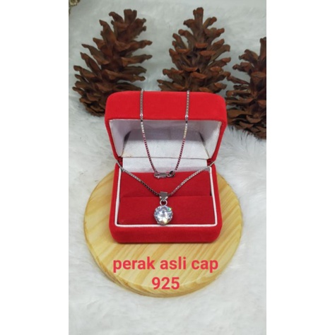 Kalung Itali Kaca + Liontin Desi mata 1, Perak 925, Sepuh Emas Putih