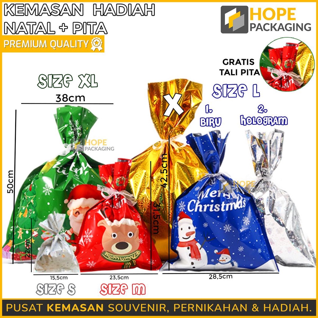 [ ISI 5 PCS ] Plastik Kemasan Hadiah Natal + Pita / palstik kado natal kantong cookies