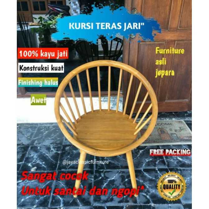 KURSI TERAS JARI JARI PARABOLA UNIK BAHAN KAYU JATI FINISHING NATURAL FURNITURE JEPARA