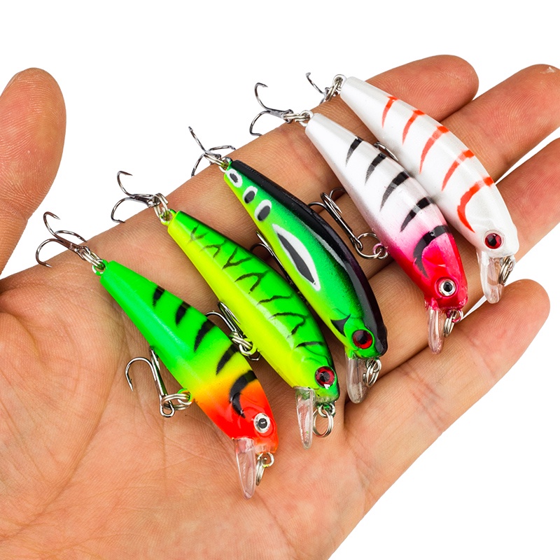 5pcs / Kotak Umpan Pancing Ikan Minnow Imitasi 55mm / 6.5g Dengan Mata 3D