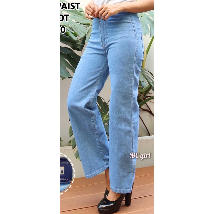 ( Size 27 - 34 ) MC girl - Kulot Highwaist Jeans  Warna Biru Muda Wanita / Celana Jeans High Waist Kulot Panjang Stret / Celana Jeans Pinggang Tinggi Kaki Lebar