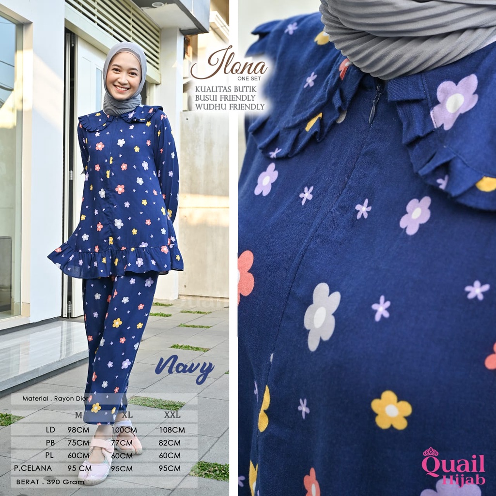 SETELAN WANITA KUALITAS BUTIK BUSUI & WUDHU FRIENDLY ~ BAHAN RAYON DIOR PREMIUM ~ ILONA ONE SET ORIG