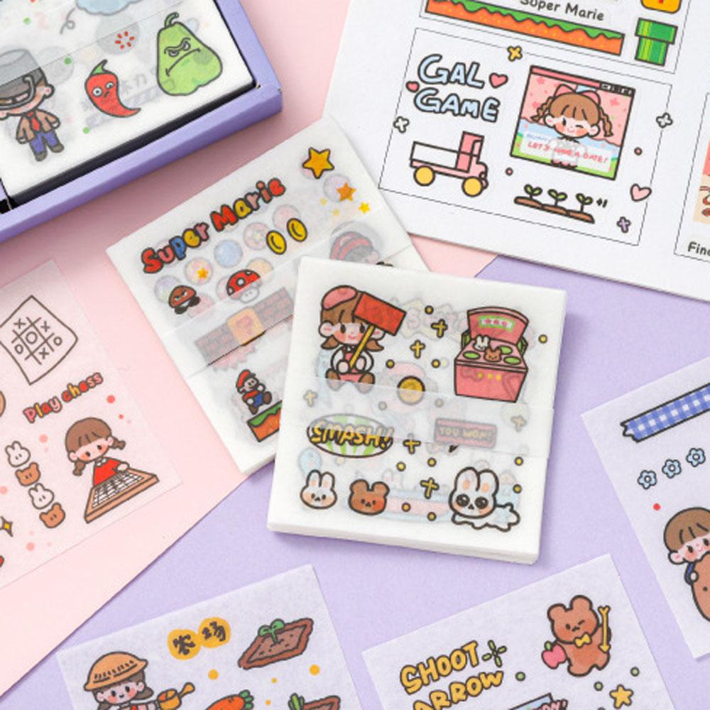 Lanfy Kawaii Stiker Set Packing Dekorasi Tahan Air Happy Time Anak Perempuan Bunga Sakura Minuman Makanan Hewan Perempuan Pola Diary Foto Album Perekat Decals