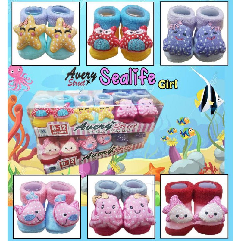 1 box(3psng)_kaos kaki Avery boneka size 0-12 bulan/perlengkapan bayi/kaos kaki bayi boneka/kk avery