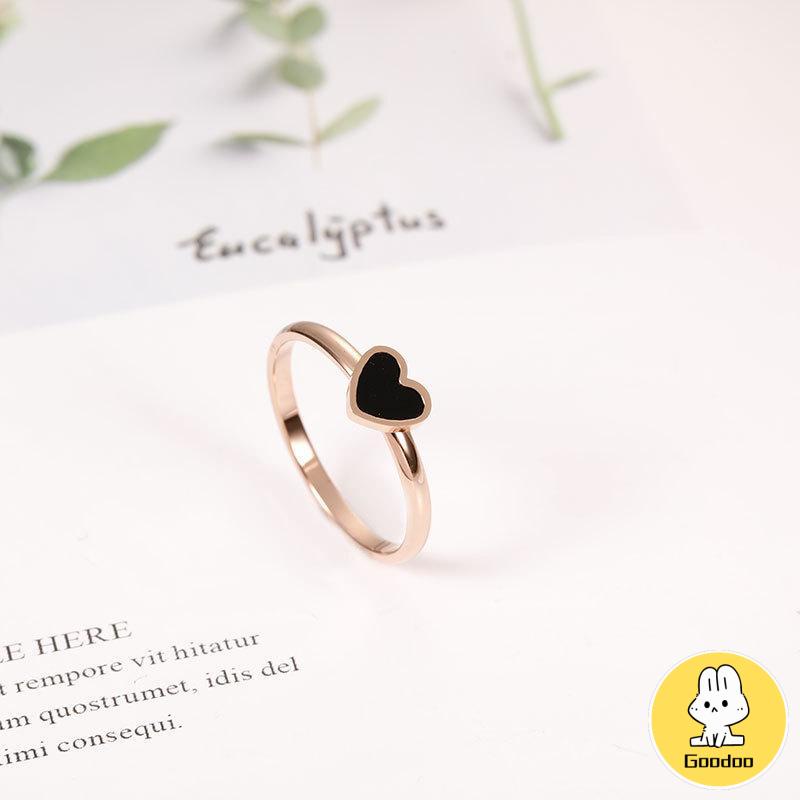 Korean Cinta Hati Cincin Titanium Lapisan Emas Model  Rose Gold Gold Ring Aksesoris Wanita -Doo