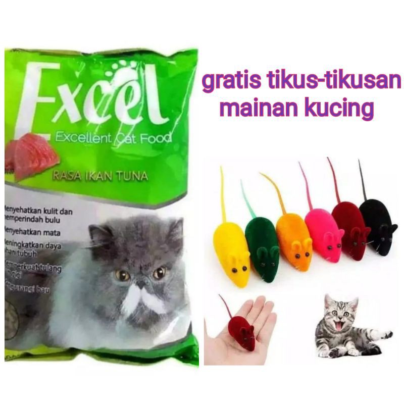 Makanan Kucing Murah Excel Repack500g Gratis Tikus-tikusan Mainan Kucing