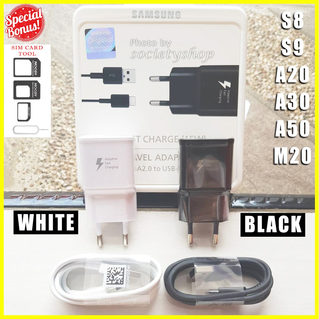 ORIGINAL Fast Charging Samsung S8 2017 Charger Type C Hp A20 A30 A50 M20 A3 A5 A7 A8 S9 Casan Carger