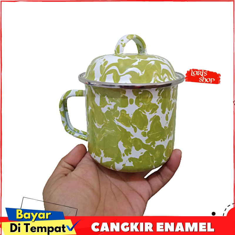 Gelas Mug Cangkir Enamel Blirik Ijo kedaung