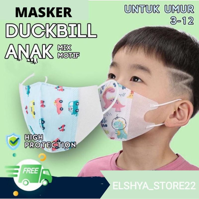 TERMURAH MASKER DUCKBILL ANAK 3PLY MOTIVE ECER 1BOX ISI 50PCS/DUCKBILL ANAK MOTIF KARAKTER CEWEK COW