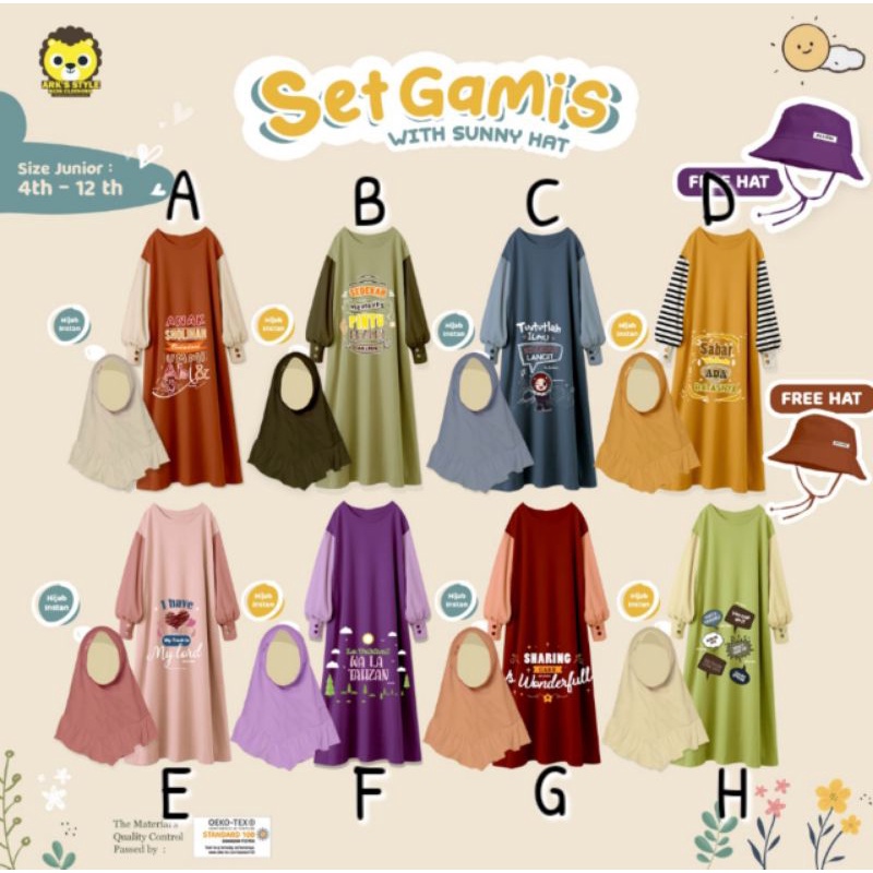 Set gamis with sunny hat ark's style