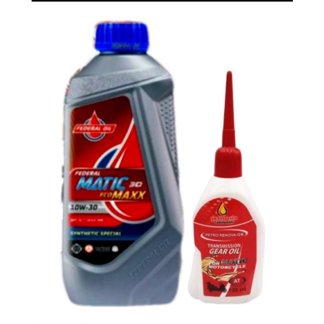 PAKET OLI MATIC FEDERAL ECO MAXX 10W-30 0.8L + OLI GEAR PETROASIA, 100% ORIGINAL