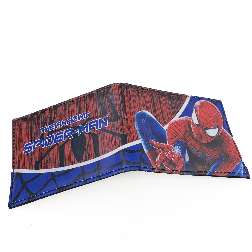 SHOPEE 6.6 SUPER SALE!! Dompet Anak Laki Laki Dompet Karakter Spiderman Dompet Kulit Pendek Lipat Dua Model Bifold Dompet Foto Dompet uang dan kartu + Bonus Box