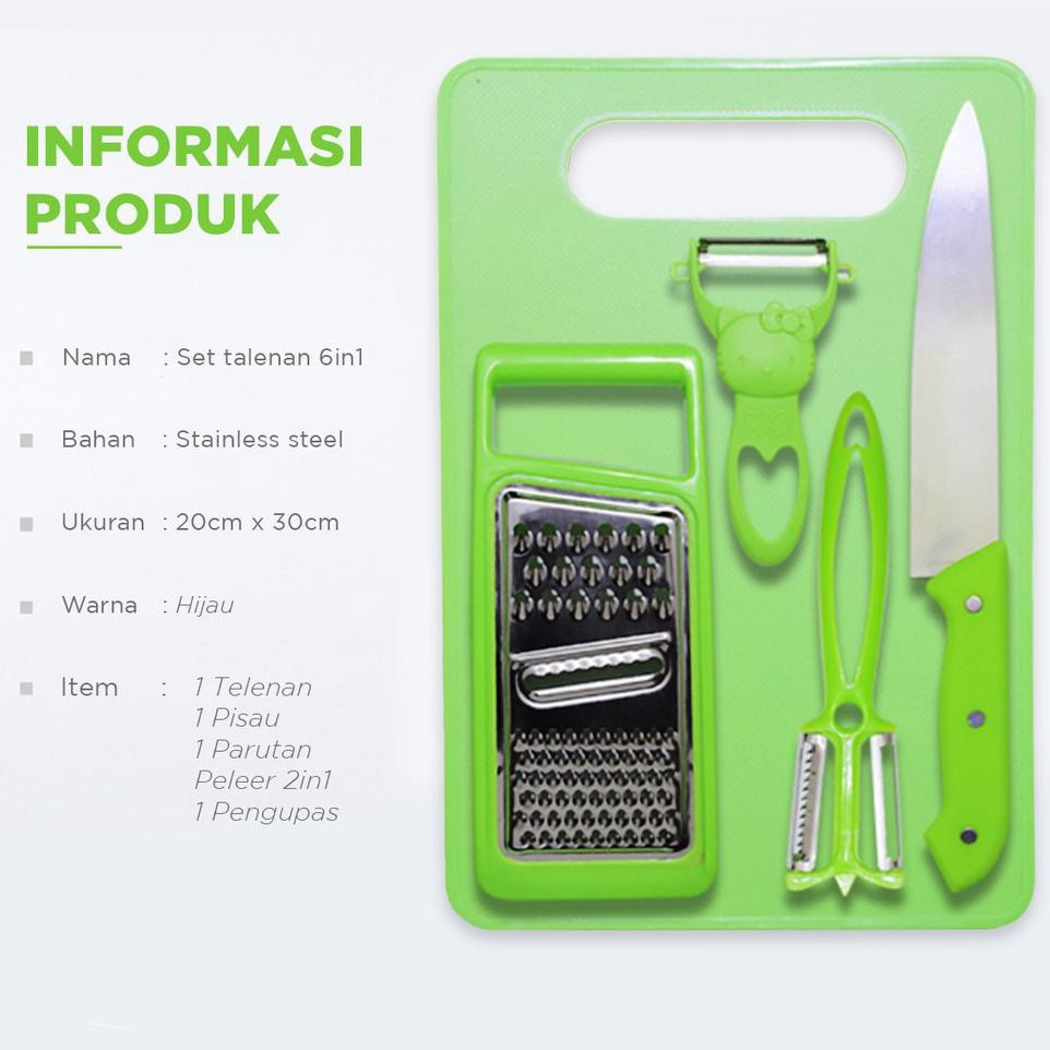 Set Talenan Pisau Peeler Dapur 5 in 1 Kekinian / Set Talenan Dapur Lengkap J2-1