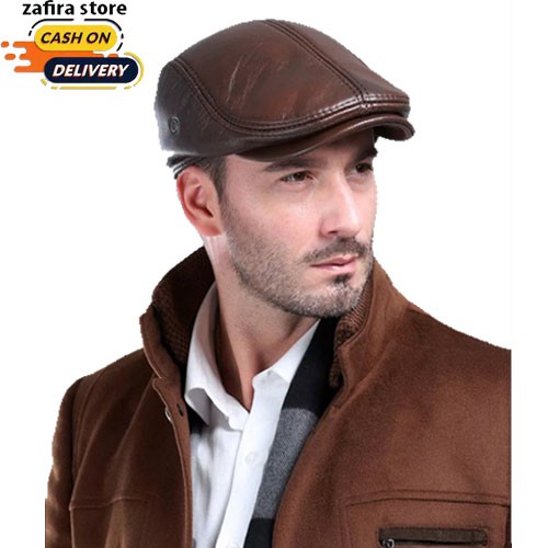 Topi Pet Kulit Asli | pria | murah | casual | polos | sapi | branded | copet | pelukis | kodok Hitam