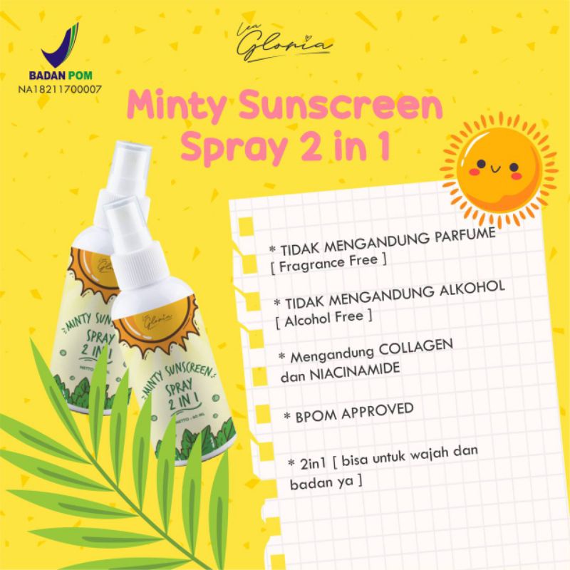 [BPOM] LEA GLORIA Minty Sunscreen Spray 2in1 2 in 1 60ml