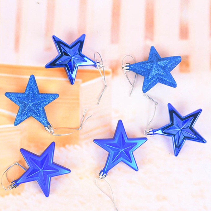 [6 Piece] [Christmas Home Decoration Products] [7CM Plastic Three-dimensional Five-pointed Star for Xmas Tree Decorative Pendants] [Christmas Decorative Hanging Ornaments]