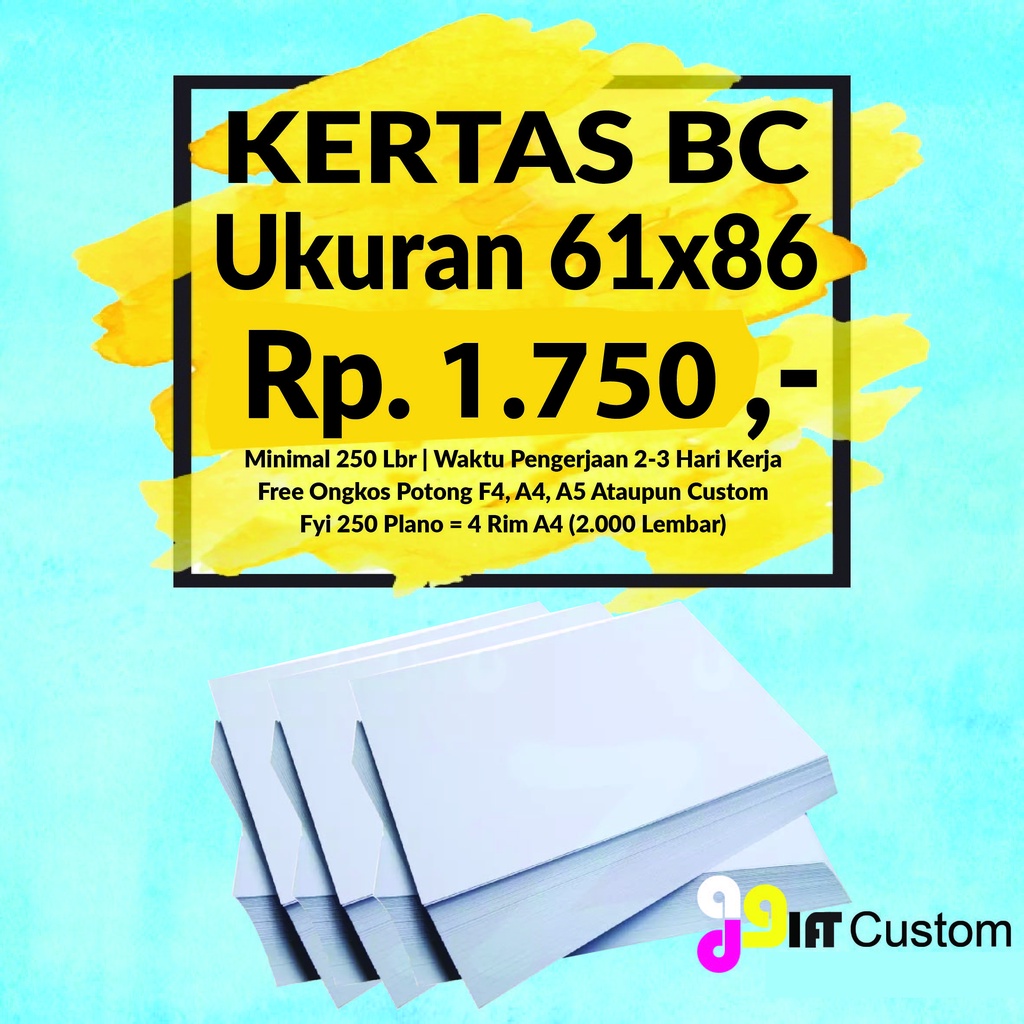 

Kertas BC / Brief Card 150 Gsm Uk Plano 61Cm x 86Cm Free Potng - Putih