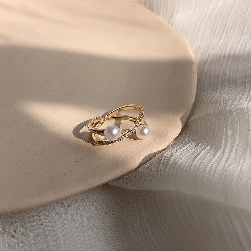 Cincin Sterling Silver Model Terbuka Adjustable Hias Mutiara Untuk Wanita