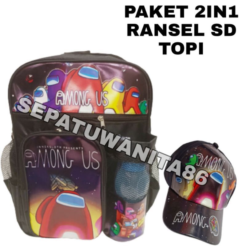 tas ransel anak sekolah laki laki karakter AMONG US/banyak bonus nya