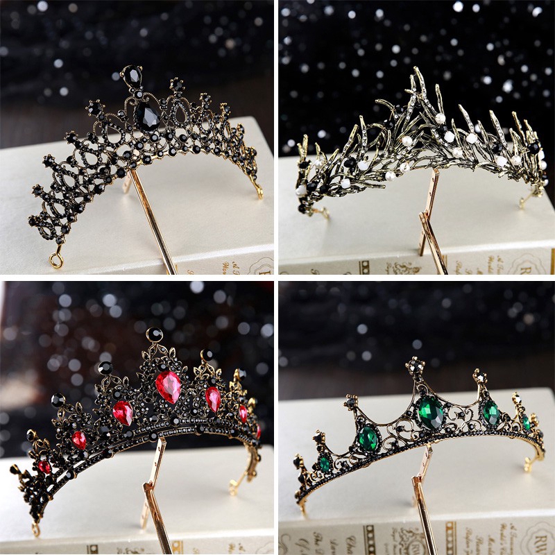 Mahkota / Tiara Desain Bunga Lapis Hitam + Vintage / Baroque / Ratu Gaya Berlian Imitasi Untuk Prom