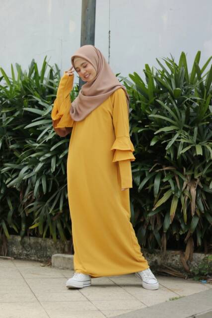 Dress Plain Ruffle Non Busui