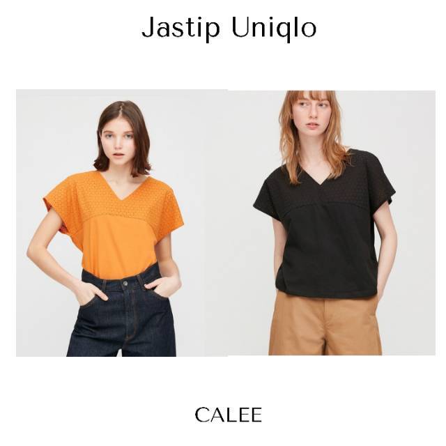 SALE UNIQLO  TSHIRT RENDA v neck atasan wanita  baju  cewek 