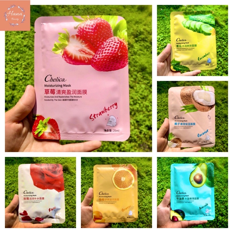 [COD] Cindynal/Chelica Sheet Mask Korean Masker Wajah ALOEVERA, STRAWBERRY, ORANGE, AVOCADO, COCONUT