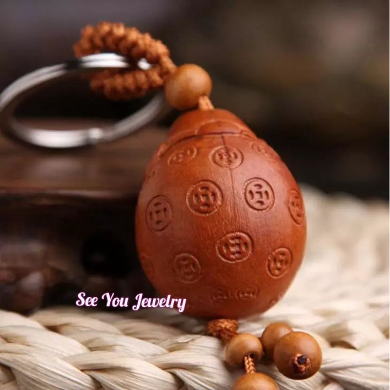 Gantungan Kunci Key Chain Dewa uang Dewa Rezeki  Kayu alami keberuntungan Cai Shen / Cai Sen Caisen