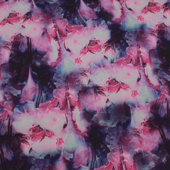 Silky Strech Motif Bunga Cattleya Pink Purple (Alta Moda)*