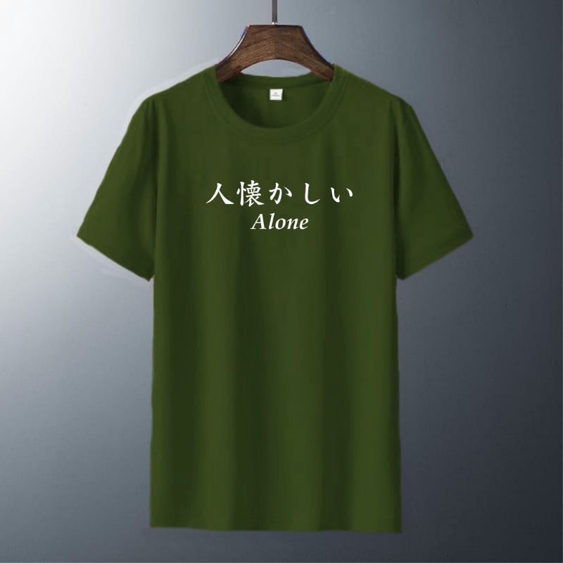 Kaos Pria Alone Kaos Logo Tulisan Jepang Kaos Oblong Logo Kaos Lengan Pendek Motif Thsirtman COD Kaos Distro