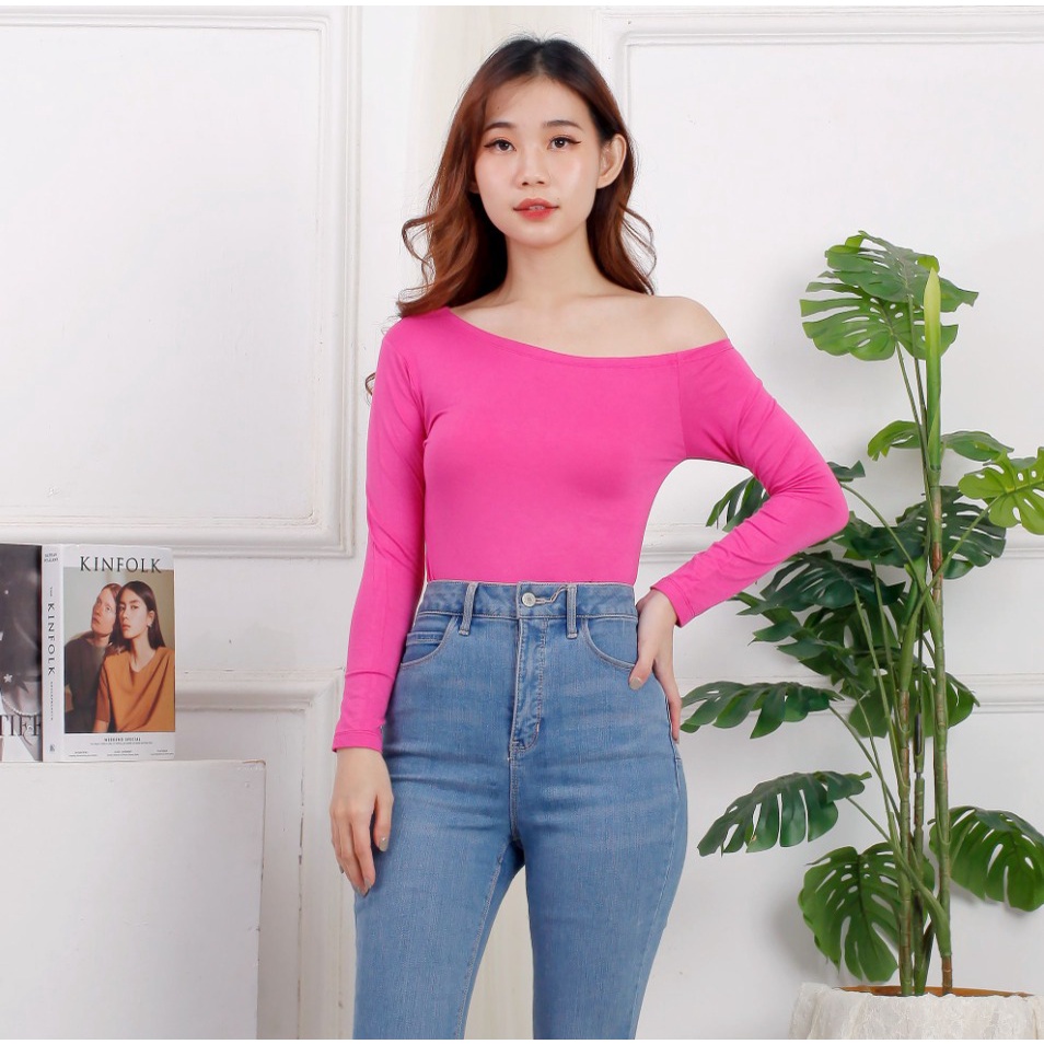 CAVALU One Shoulder Top Longsleeve Baju Lengan Panjang Korean Style 081