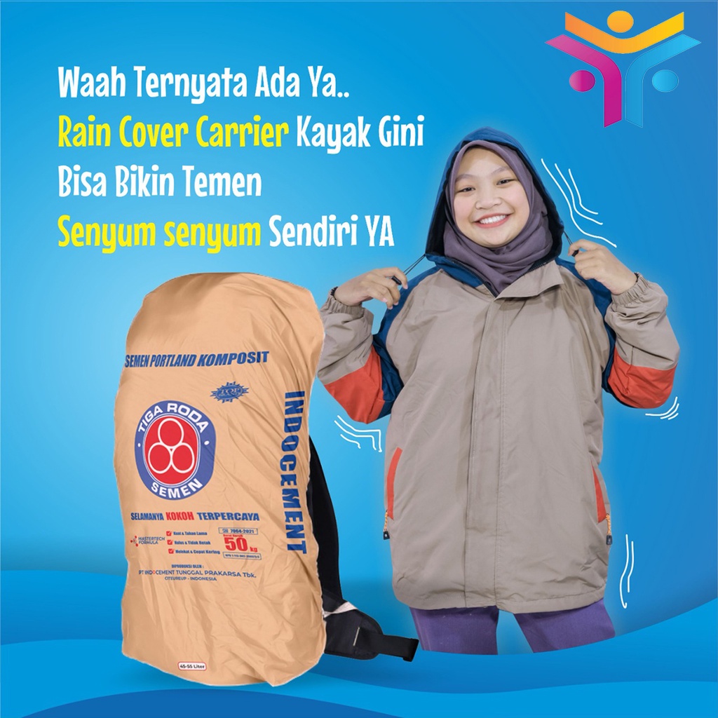 Rain Cover RTG Sarung Tas Gunung Travelling Premium Motif Unisex Pria Wanita Waterproof Murah Desain Suka Suka Semen Tiga Roda