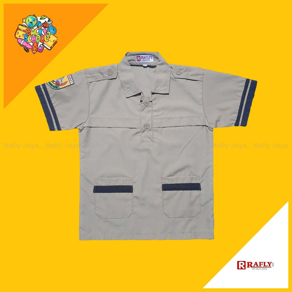 Baju Pramuka SD Siaga Lengan Pendek Full Kancing - Seragam Pramuka SD / Rafly Jaya