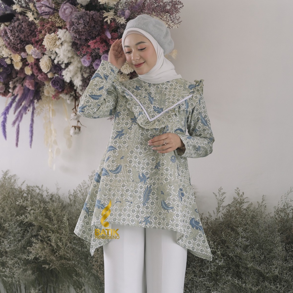 Batik Prabuseno - SOFIA   Tunik Batik Wanita  Lengan Panjang Baju Atasan Wanita Tunik Katun Printing