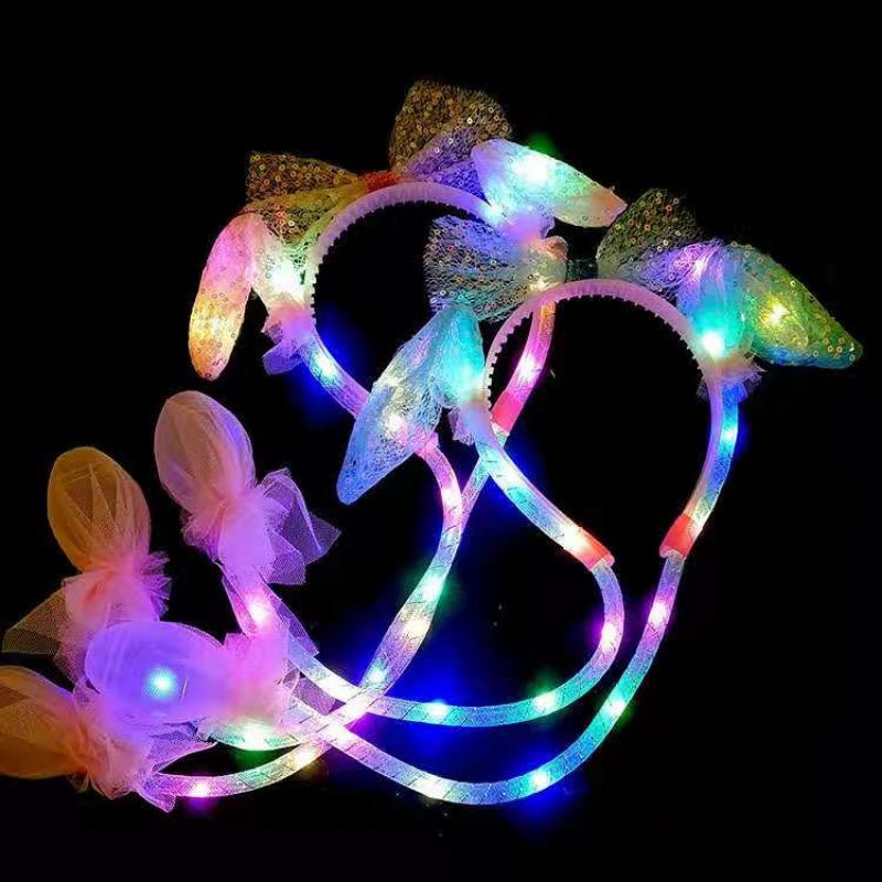 Bando bunny kelinci lampu led pelangi warna / Bando natal dan tahun baru anak