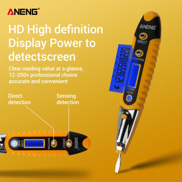 Tespen Digital Obeng Test Pen Sensor Voltase Detektor AC DC 12V-250V