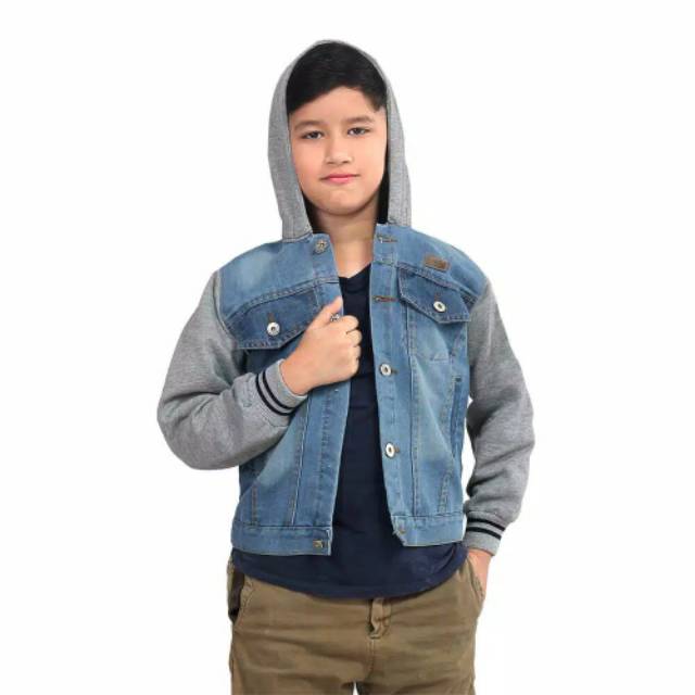 Jaket jeans anak laki kombinasi keren