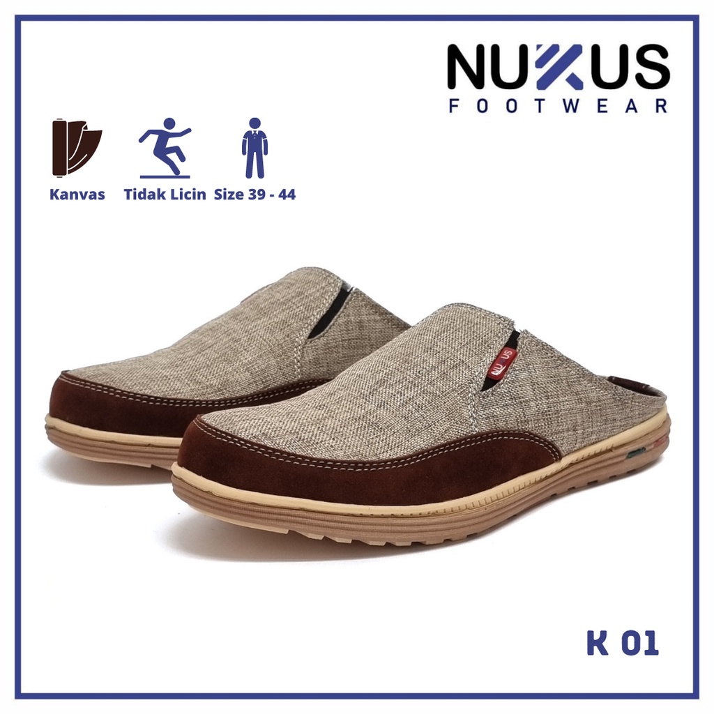 Nukus Sepatu Sandal Kasual Pria Selop Bustong Coklat - K01