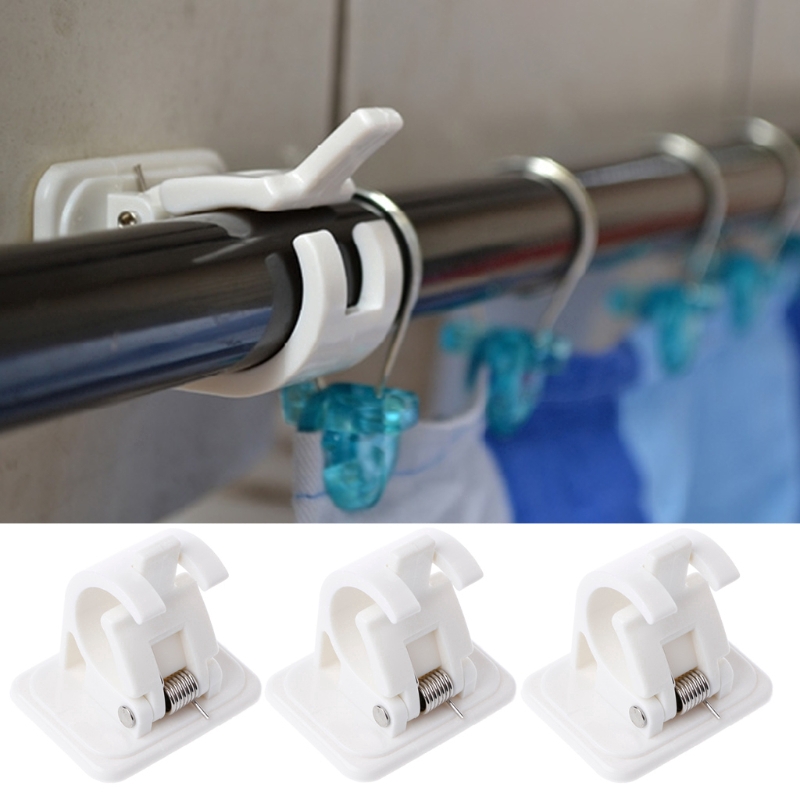 [ 2Pcs ] [ Self Adhesive Curtain Rod Bracket ] [ Fixings Hanging Rod Holder ] [ Wall Curtain Hanging Rod Clamp Hooks ]