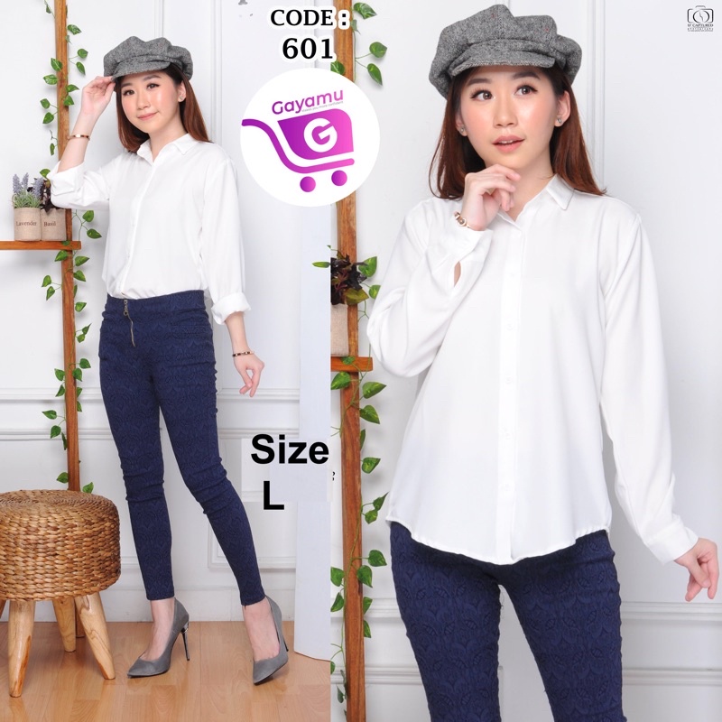 KEMEJA WANITA LENGAN PANJANG SIZE M&L (601)-Putih L