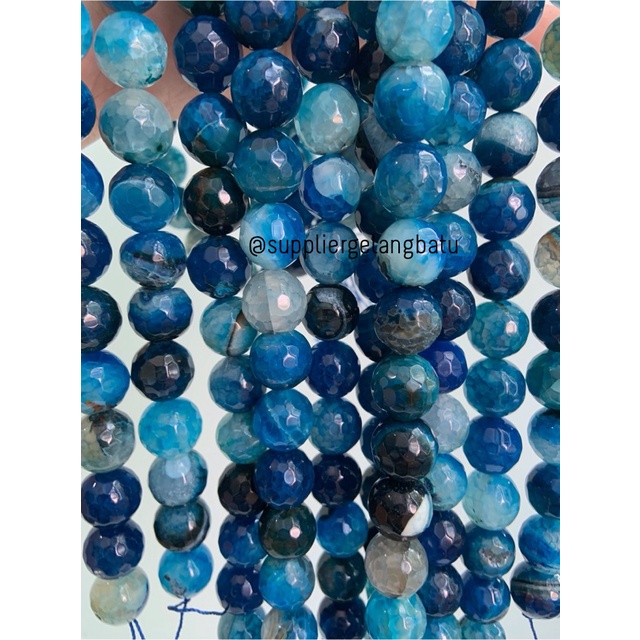 batu AQUAMARINE SERAT BIRU TUA FACETED 14mm cutting aksesoris craft