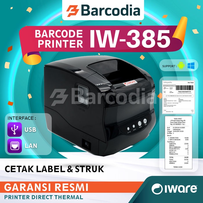 Printer Barcode Iware IW-385B USB + LAN / PRINTER BARCODE