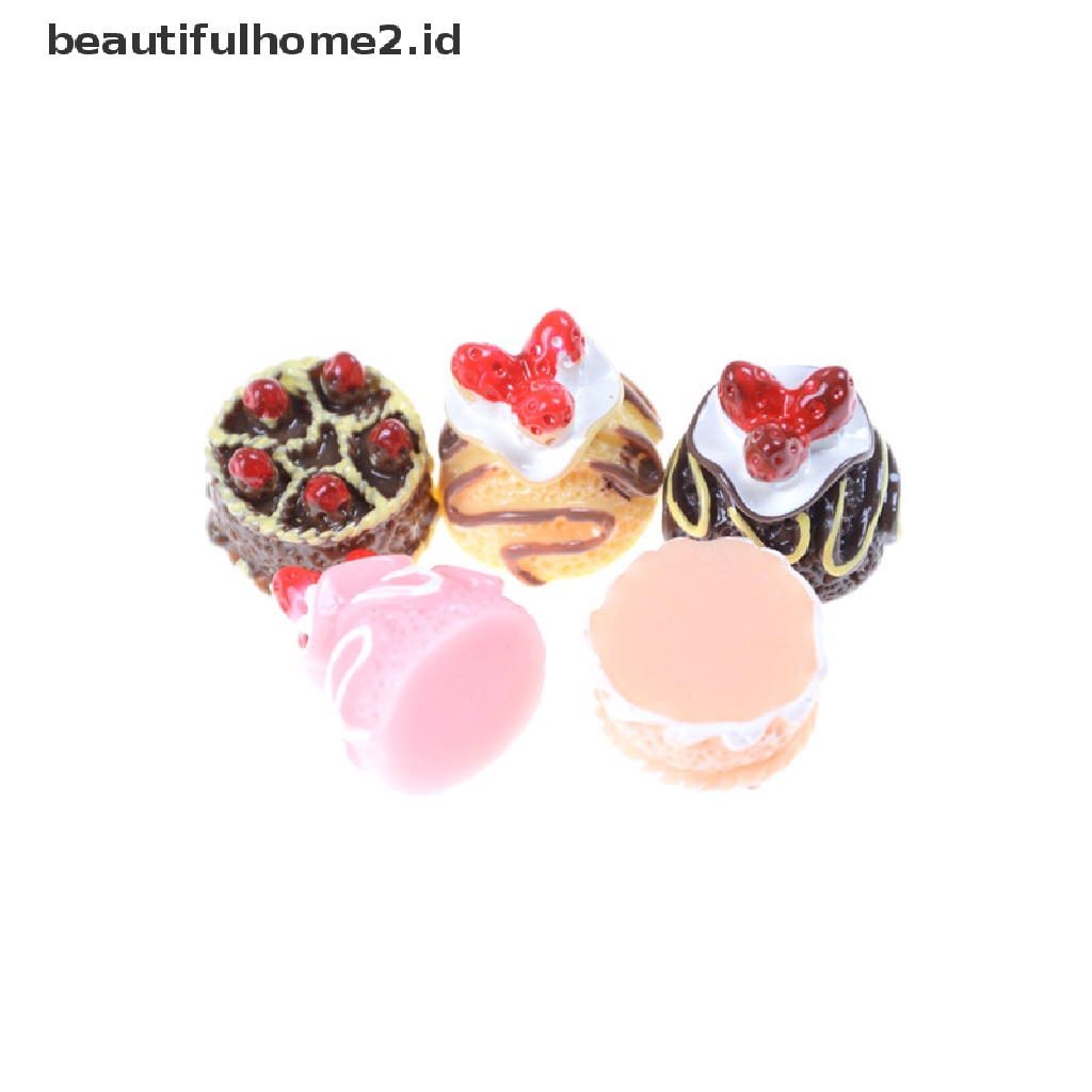 (Beautifulhome2.Id) 5pcs Miniatur Kue Dessert 3d Bahan Resin Untuk Aksesoris Rumah Boneka