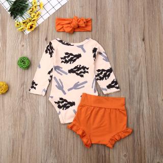 Set 3Pcs Romper Bayi  Perempuan Lengan Panjang  Celana  