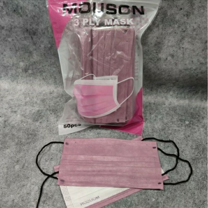 Masker Dispo 3 Ply Mouson warna Pink Nude Lady Pink Isi 50 Earloop Kemasan Pack