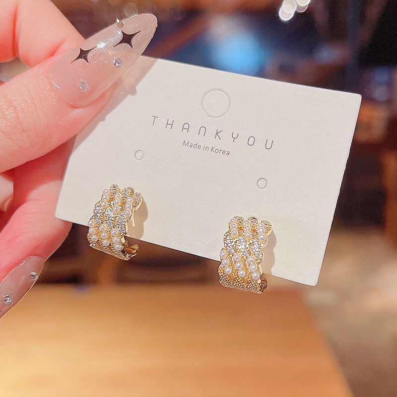 Shuling Top Quality Ear Jewelry S925 Silver Needle Fashion C-shaped Pearl Earrings Female High Sense Geometric Earrings