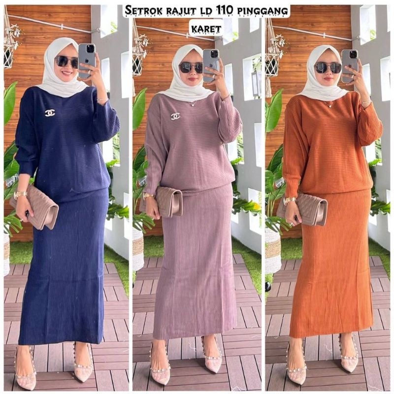 Satu Set Rajut | Rok Span Rajut Bawahan | Atasan bluse Rajut Batwing lasperal