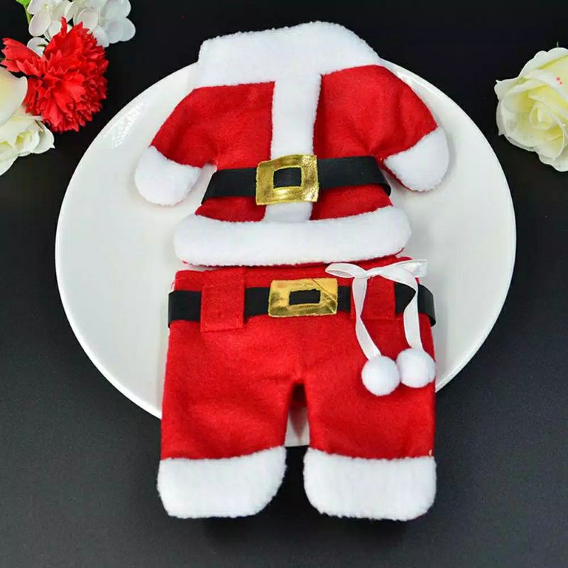 sarung tempat alat makan motif baju santa christmas cultery cover hokkyshop