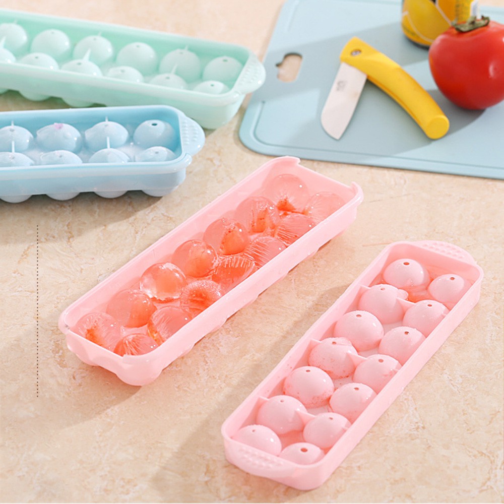 【COD Tangding】14 Holes Round Balls Ice Mold Plastic Tray Ice Hockey Grid Making Box Molds